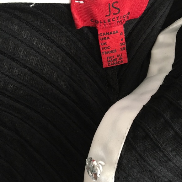 JS collection long sleeved black evening top with white collar and trim buttoned - Picture 7 of 8